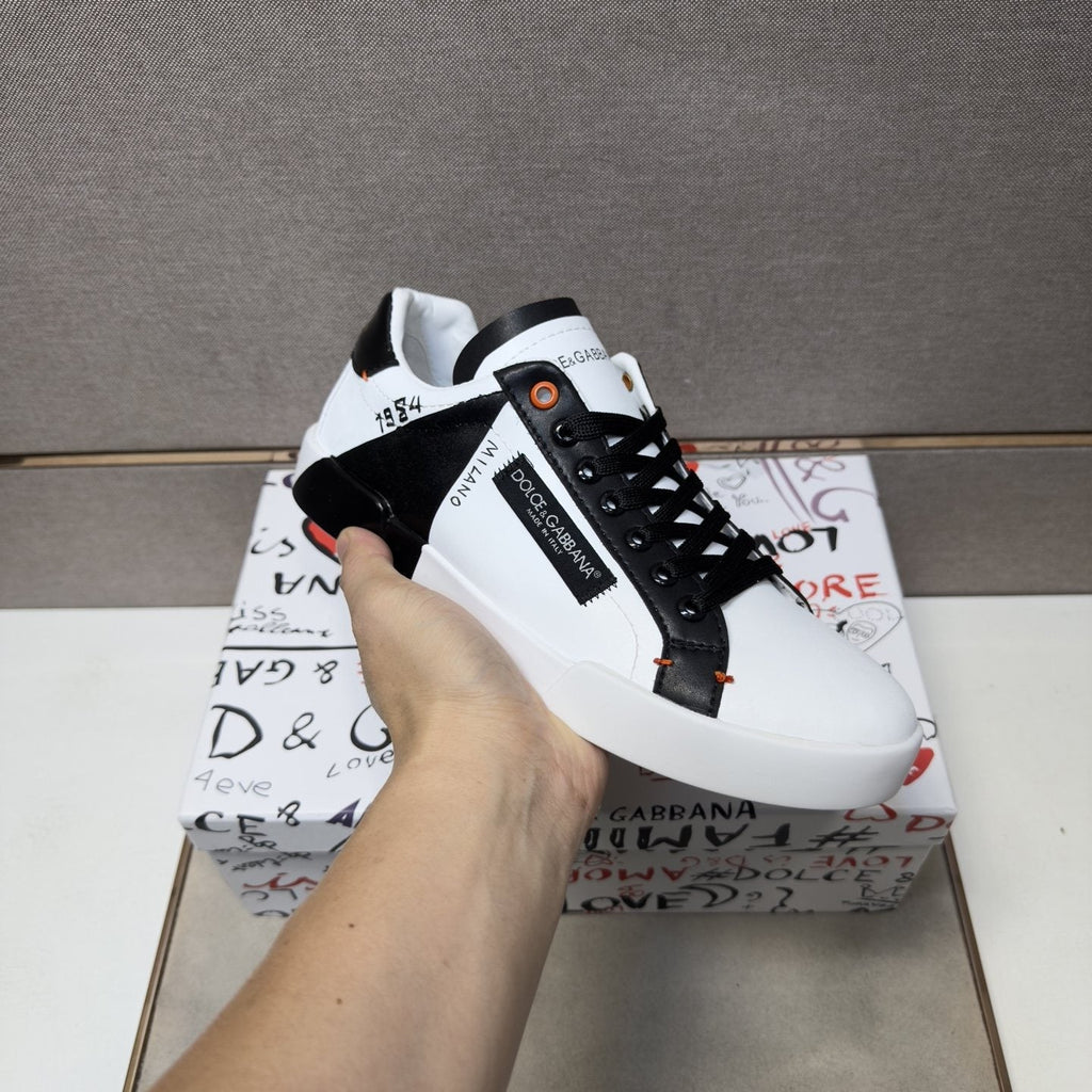 Dolce & Gabbana White Black Orange Low-Top Sneakers — model