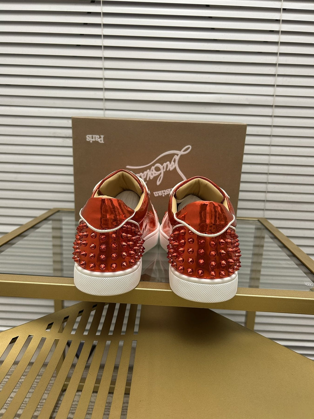 Christian Louboutin Metallic Red Studded Sneakers — back