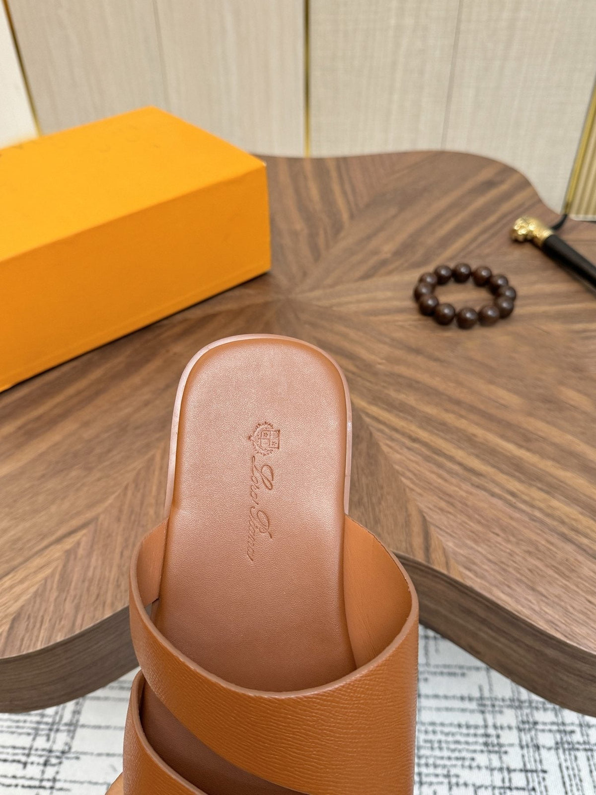 Loro Piana Cross-Strap Slide Sandals — detail