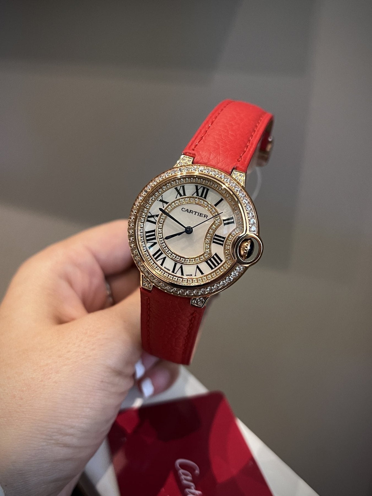 Cartier Red Gold Leather Strap Watch — front