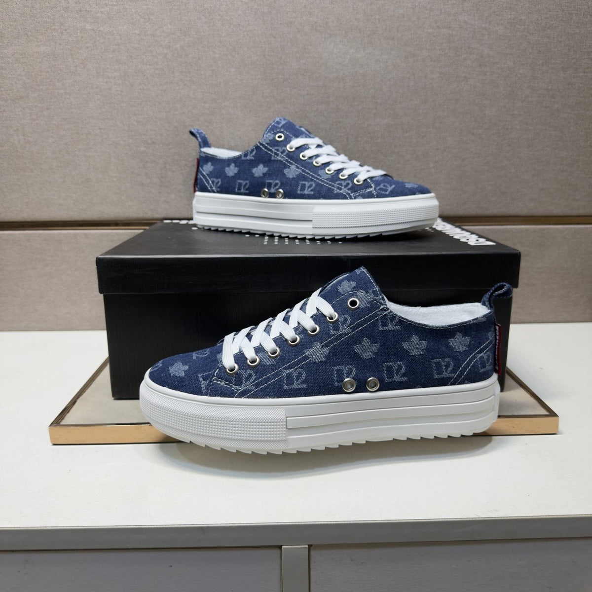 Dsquared2 Navy Blue Patterned Sneakers — side