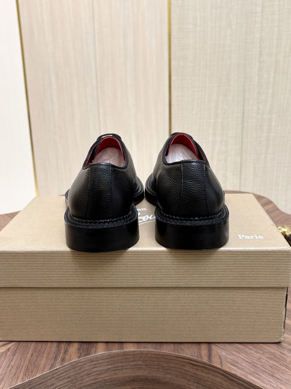 Black Lace-Up Dress Shoes with Red Lining — back