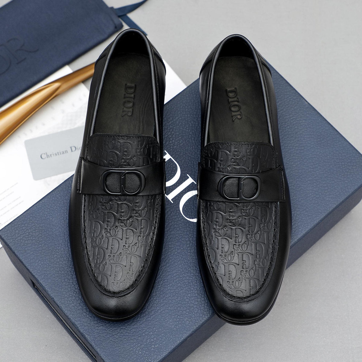 Dior Black Embossed Leather Loafers — hero