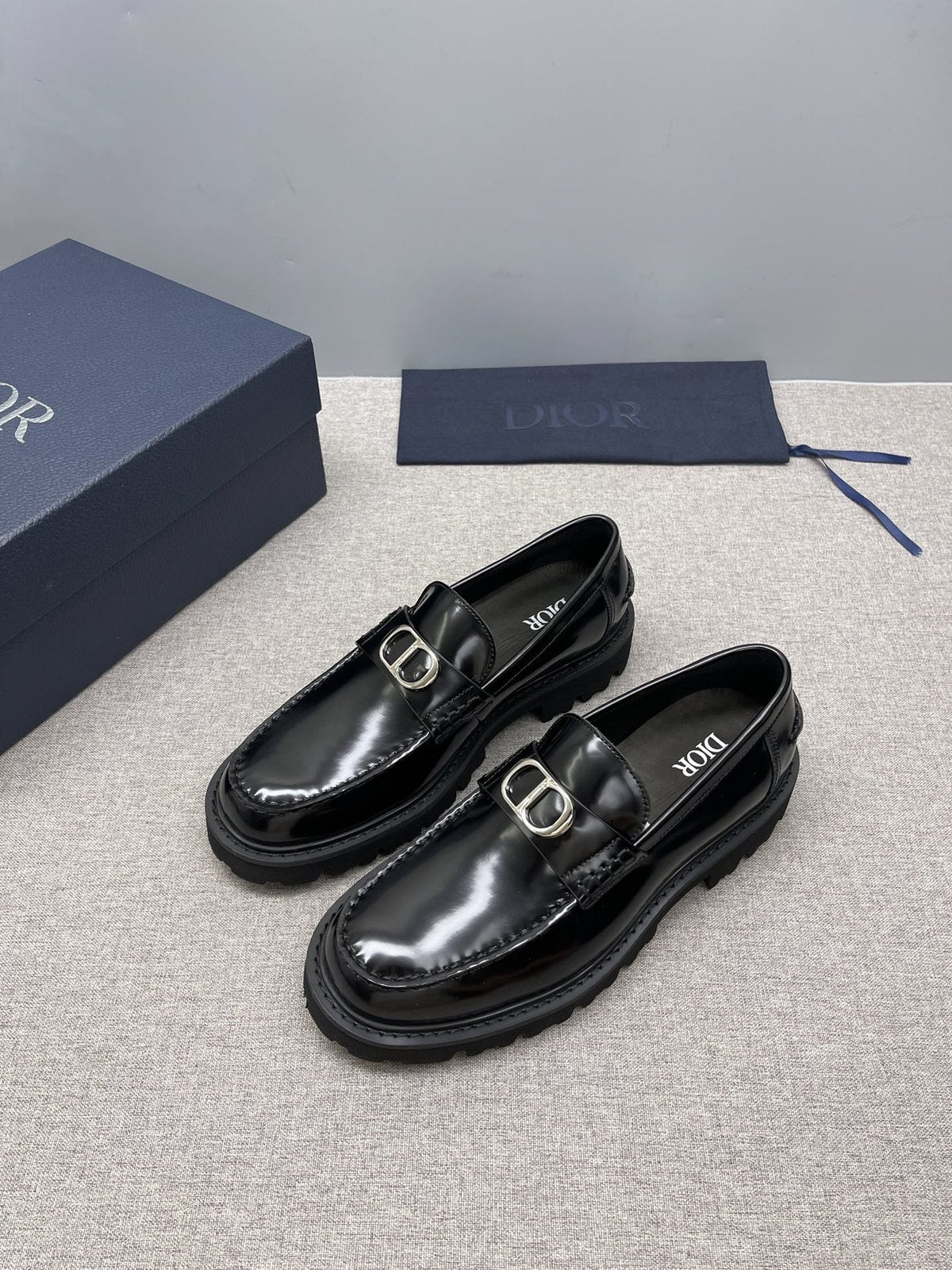 Dior Black Buckle Loafers — side