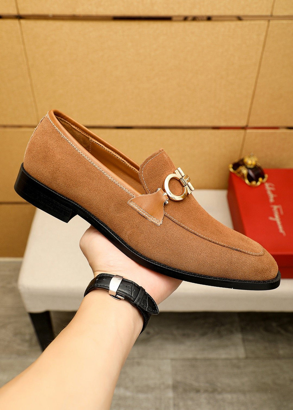 Ferragamo Brown Metal Hardware Loafers — model
