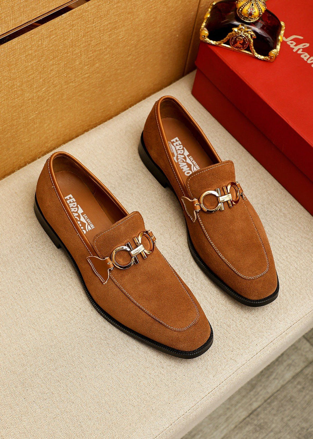 Ferragamo Brown Metal Hardware Loafers — hero