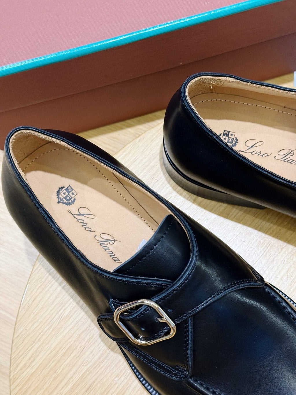 Loro Piana Black Buckle Loafers — label