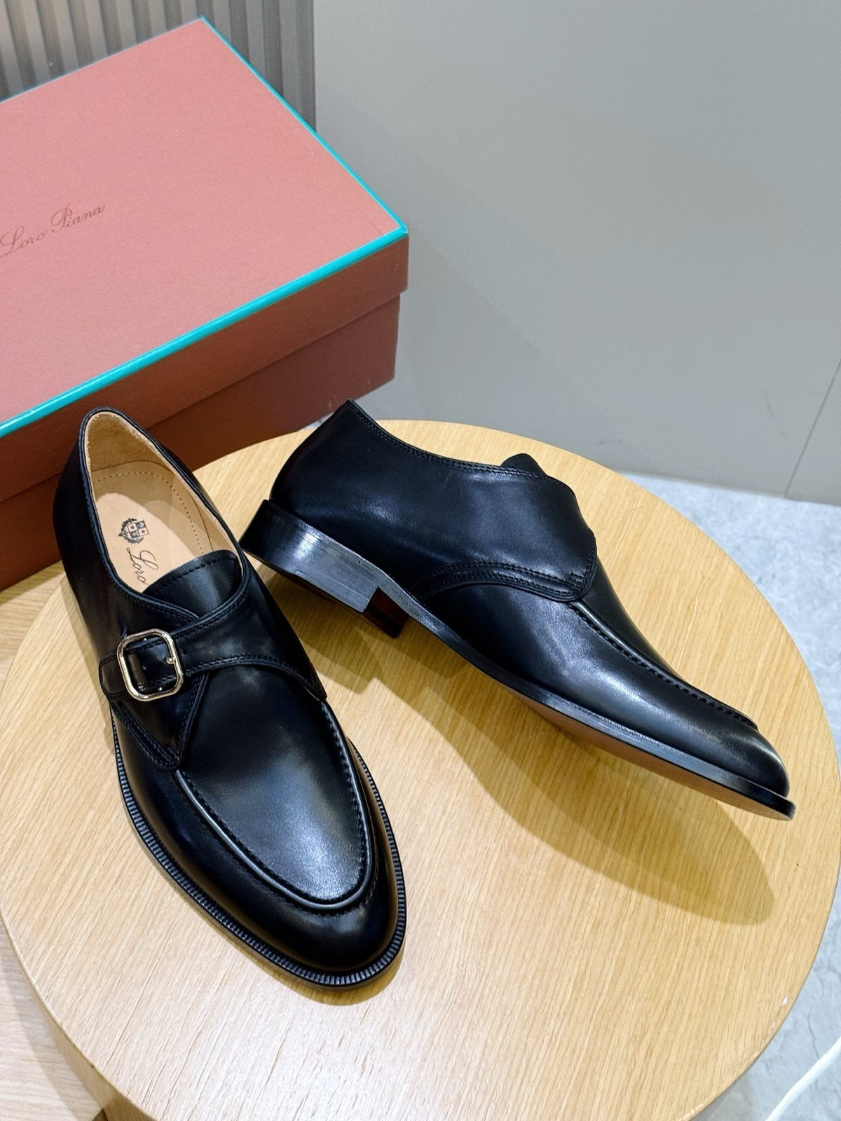 Loro Piana Black Buckle Loafers — front