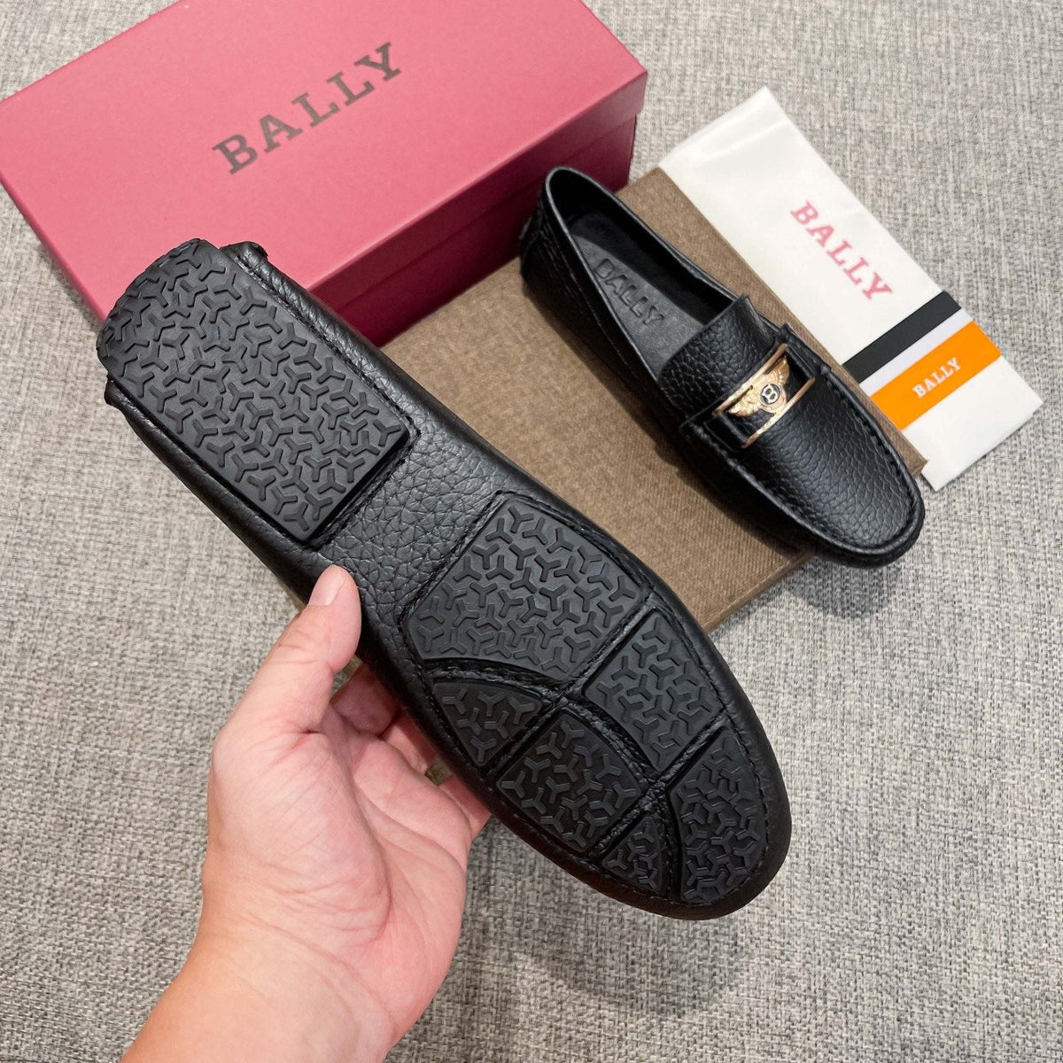Bally Black Textured Slip-On Loafers — detail
