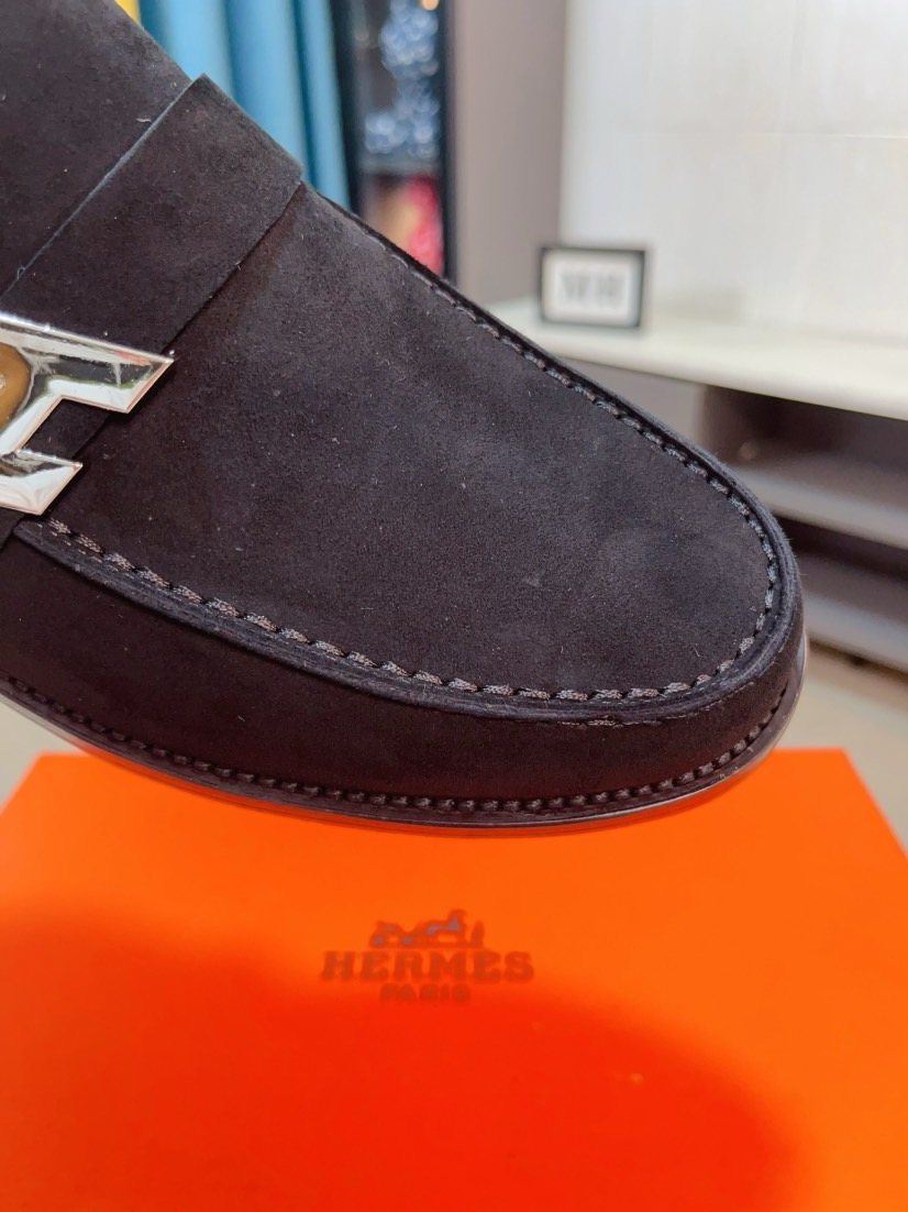 Hermès Black H-Hardware Loafers — detail