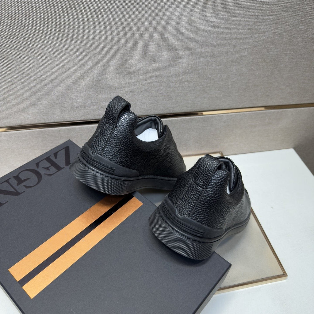 Zegna Black Textured Slip-On Sneakers — back
