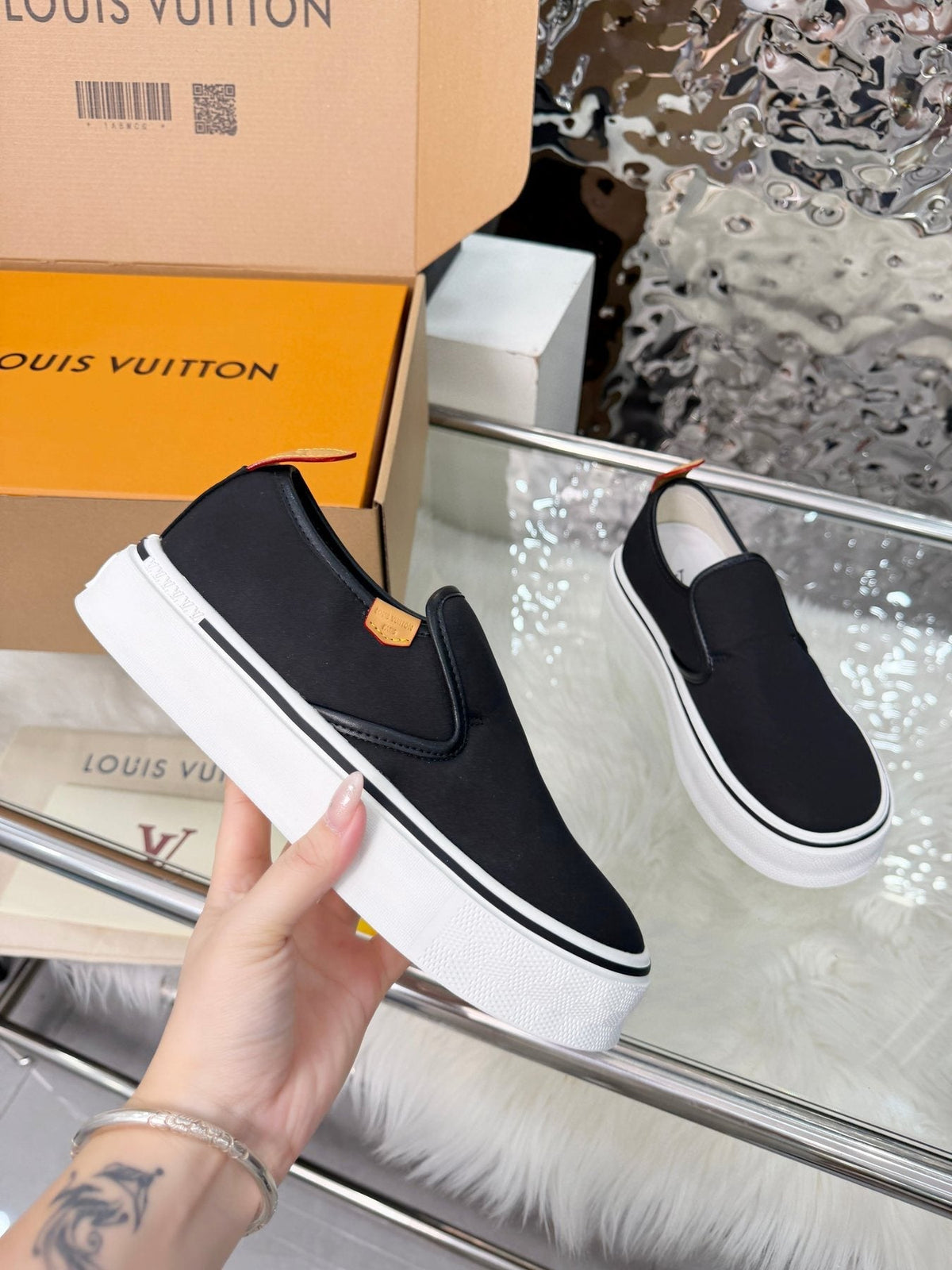 Louis Vuitton Black Slip-On Sneakers — detail