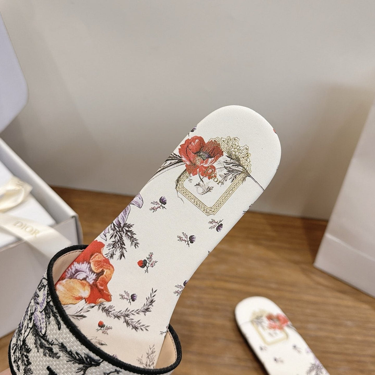 Dior Floral Printed Slide Sandals — detail