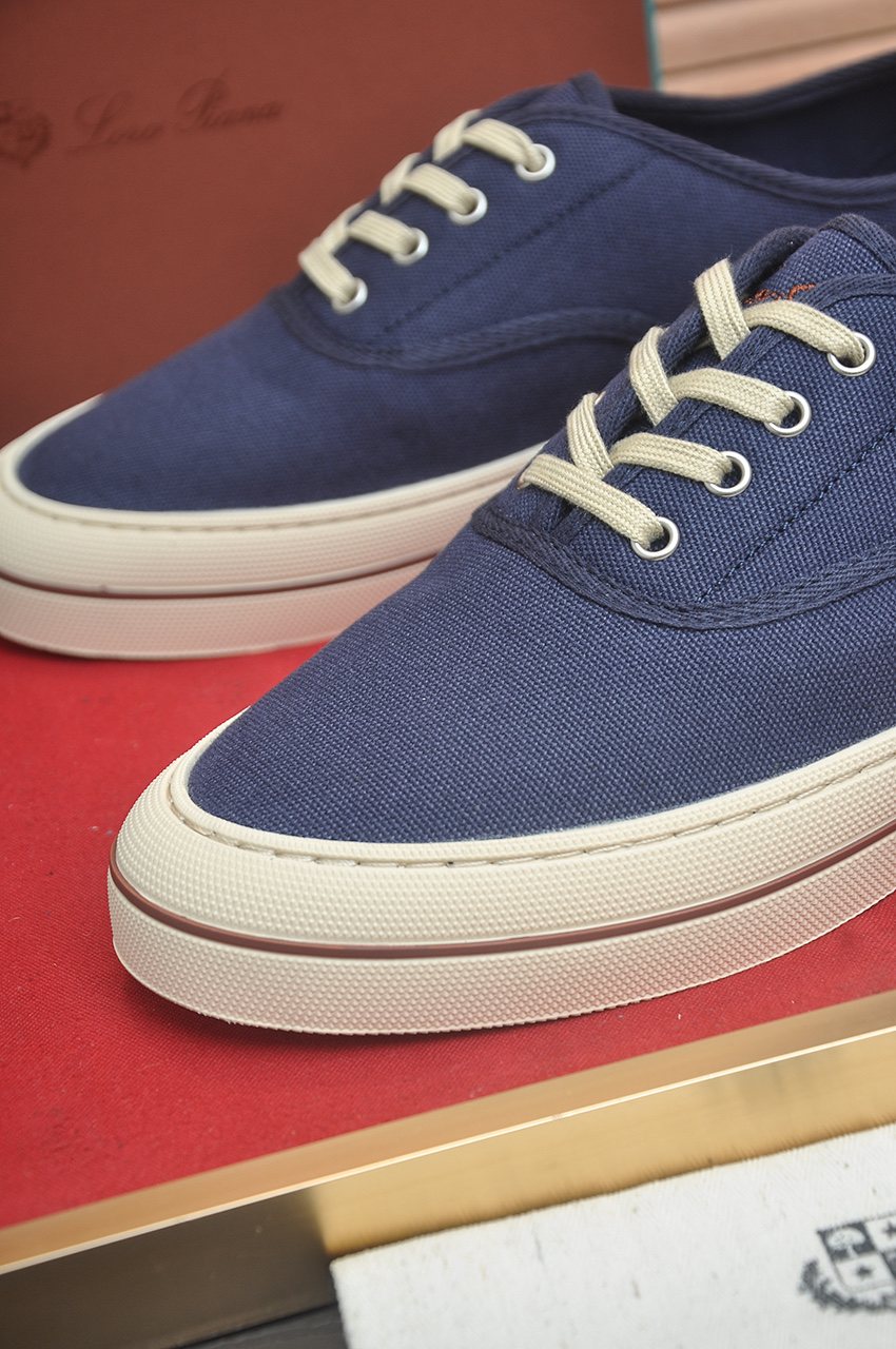 Loro Piana Navy Lace-Up Sneakers — detail