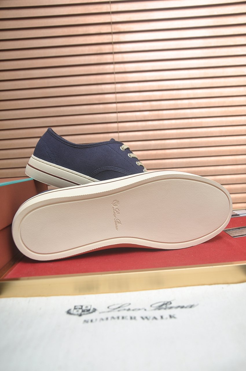 Loro Piana Navy Lace-Up Sneakers — detail