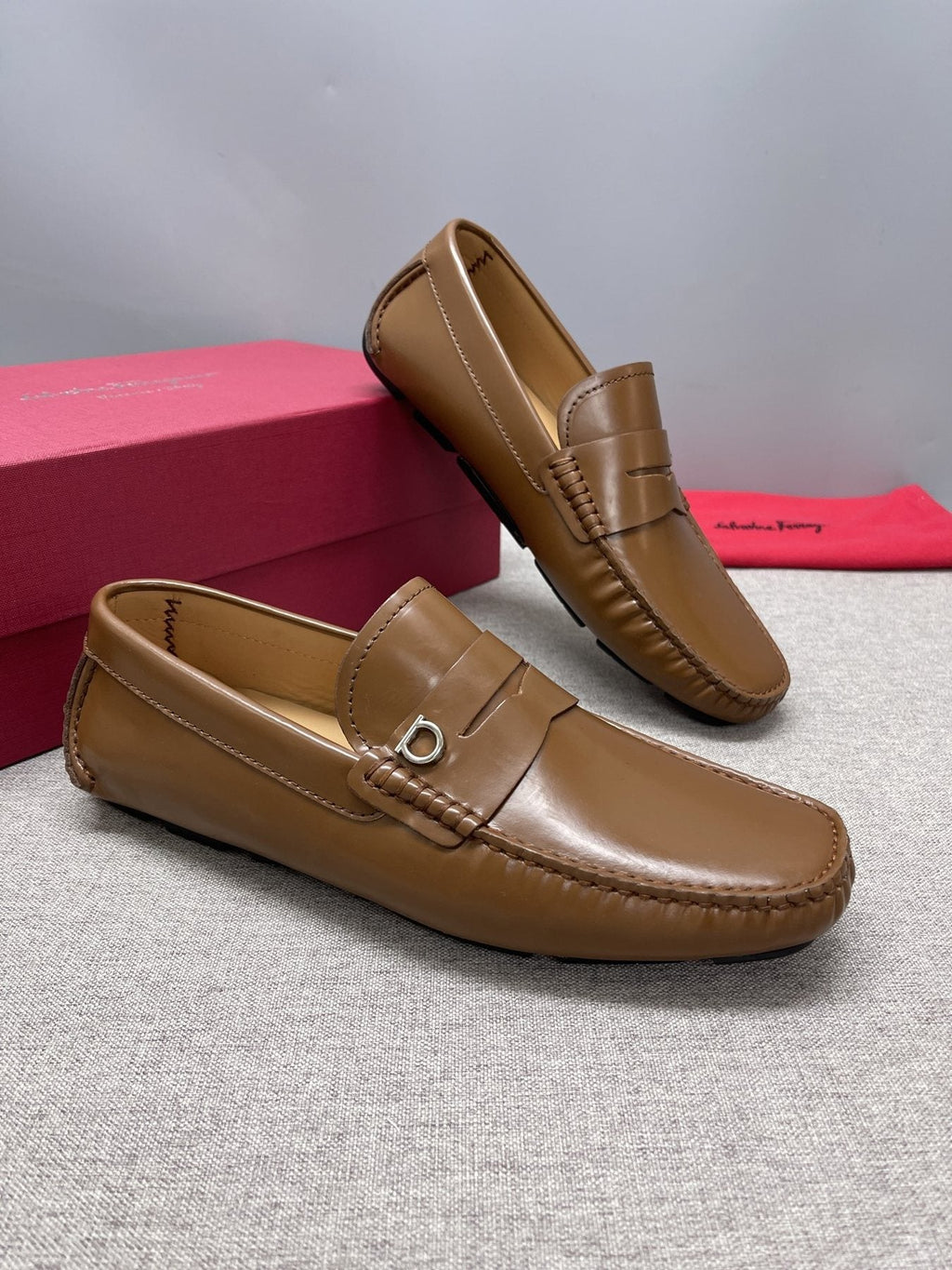 Ferragamo Brown Buckle Driving Loafers — side