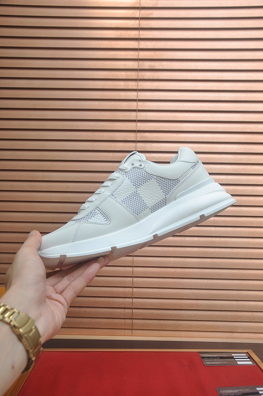 Louis Vuitton White and Light Gray Low-Top Sneakers — side