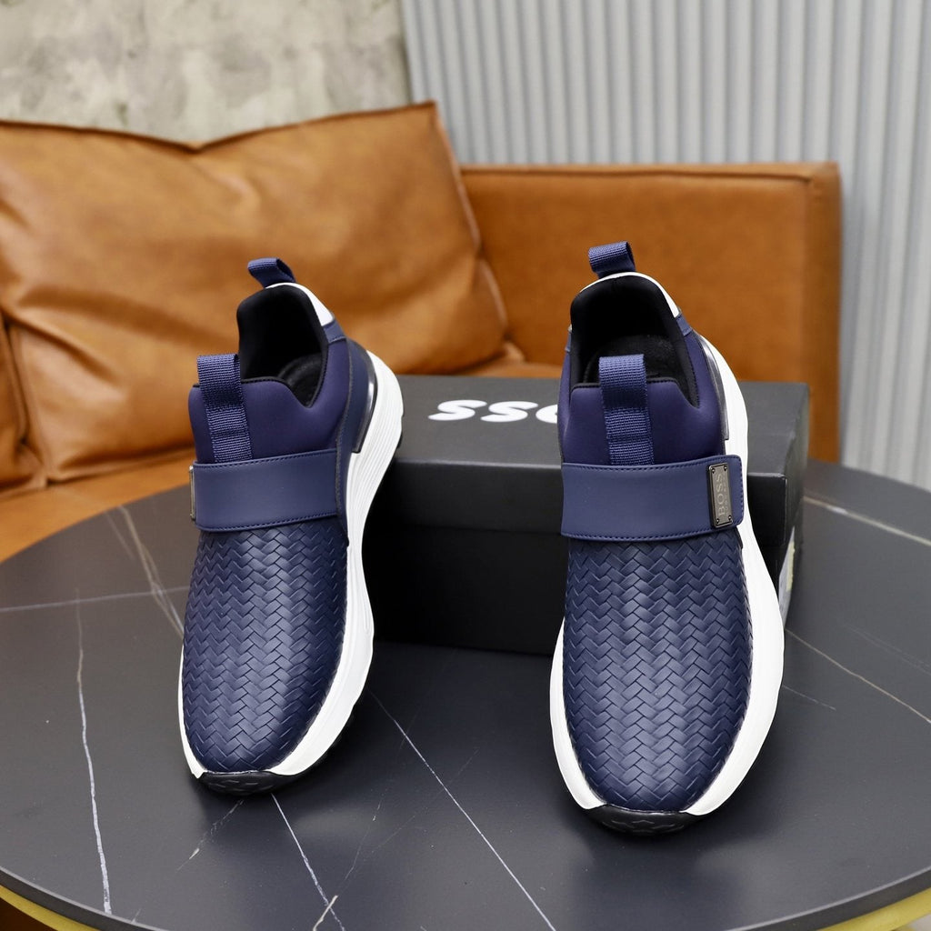 BOSS Navy Textured Slip-On Sneakers — front