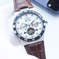 Patek Philippe Brown Silver White Dial Leather Strap Watch — hero