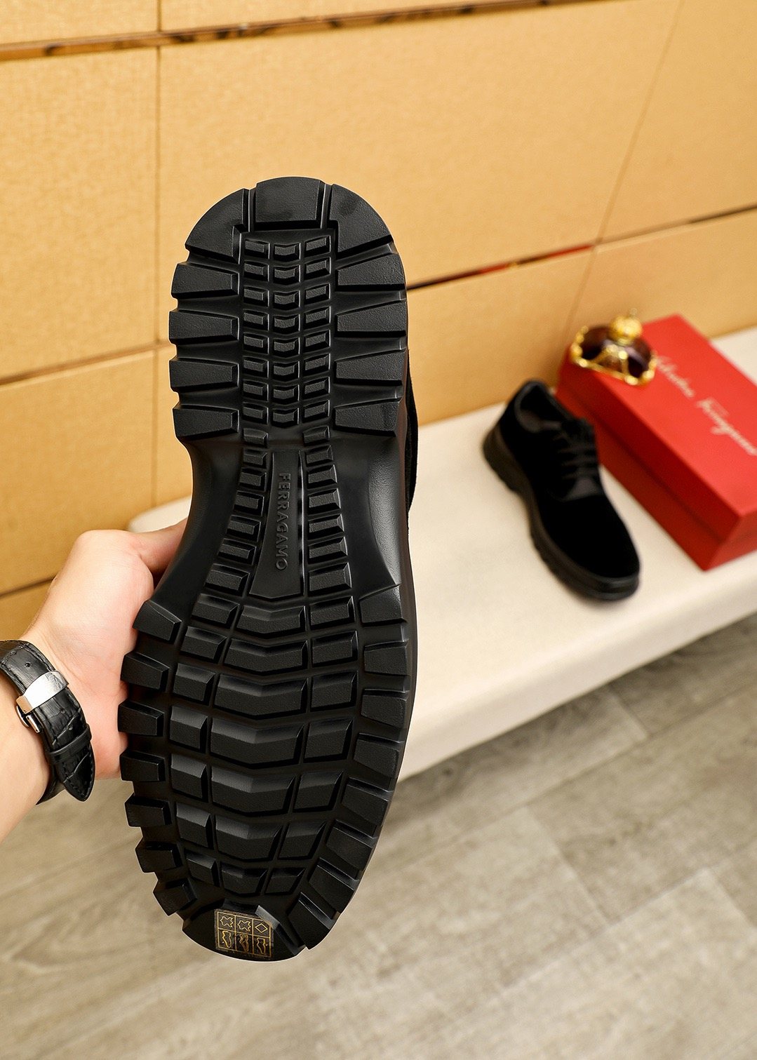 Ferragamo Black Lug Sole Lace-Up Shoes — detail