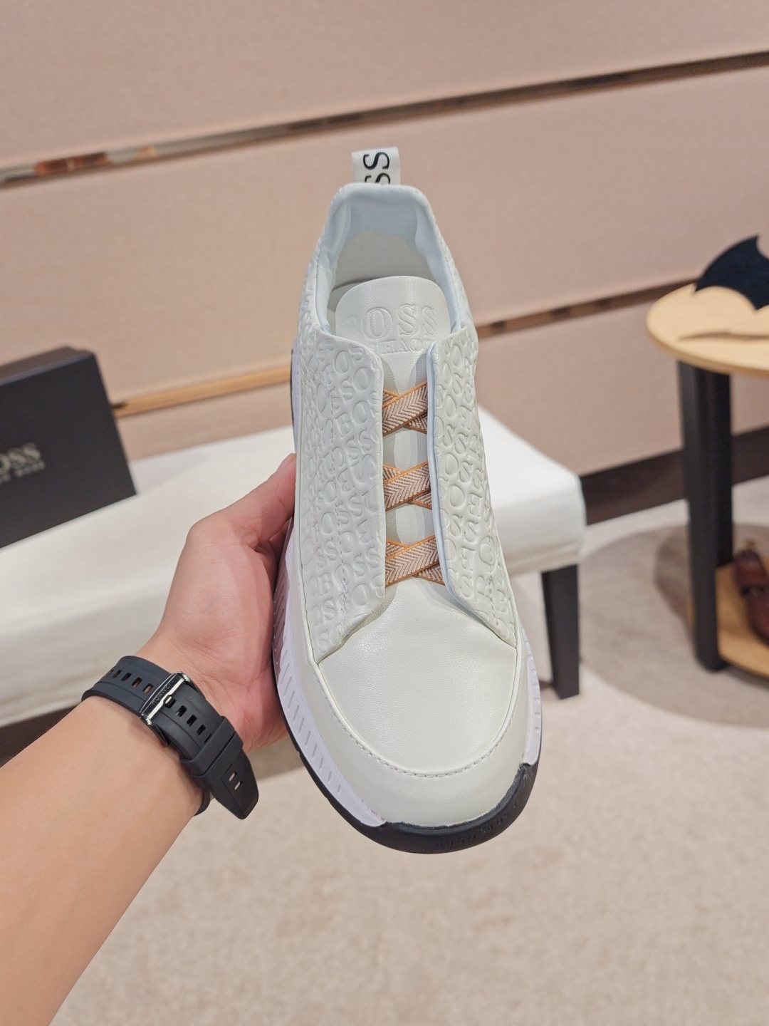 Hugo Boss White Textured Low-Top Sneakers — side