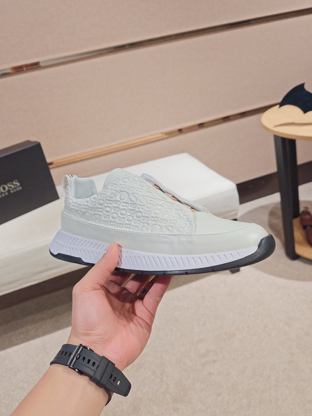 Hugo Boss White Textured Low-Top Sneakers — side