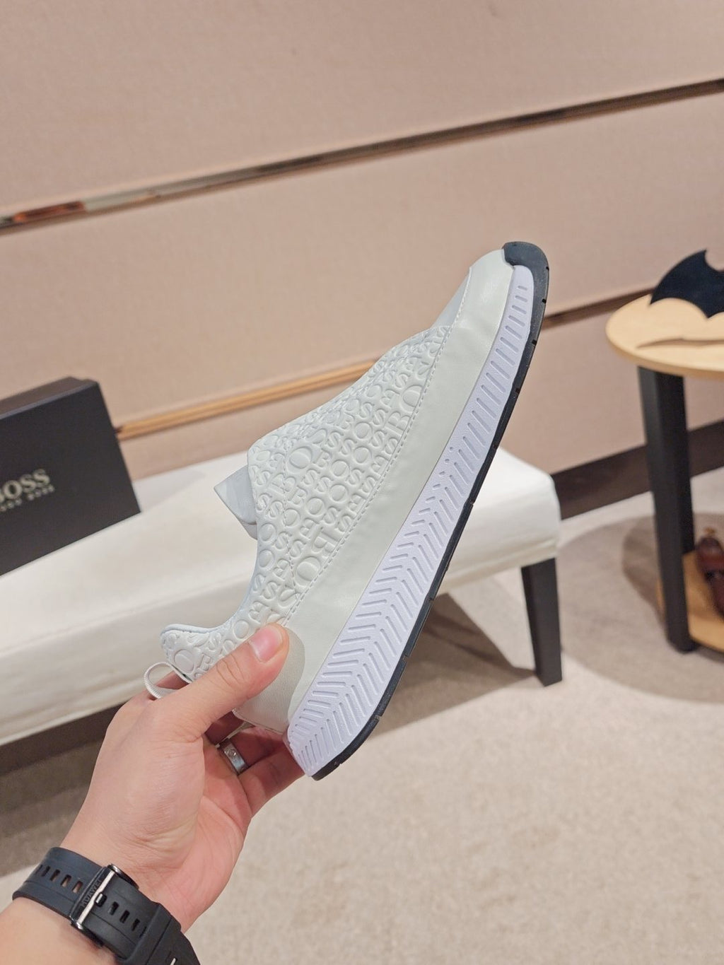 Hugo Boss White Textured Low-Top Sneakers — side