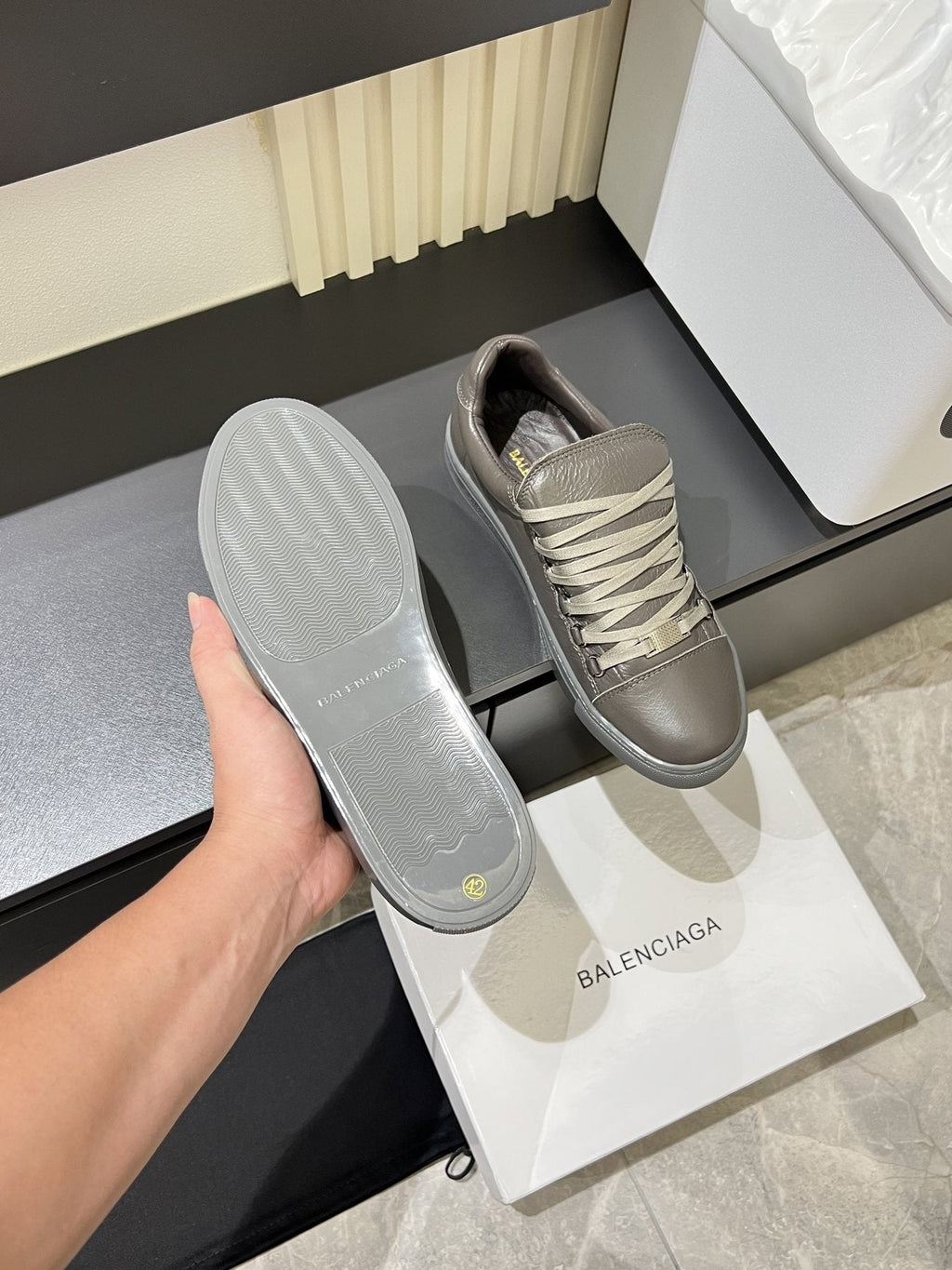 Balenciaga Taupe Gray Low-Top Sneakers — detail