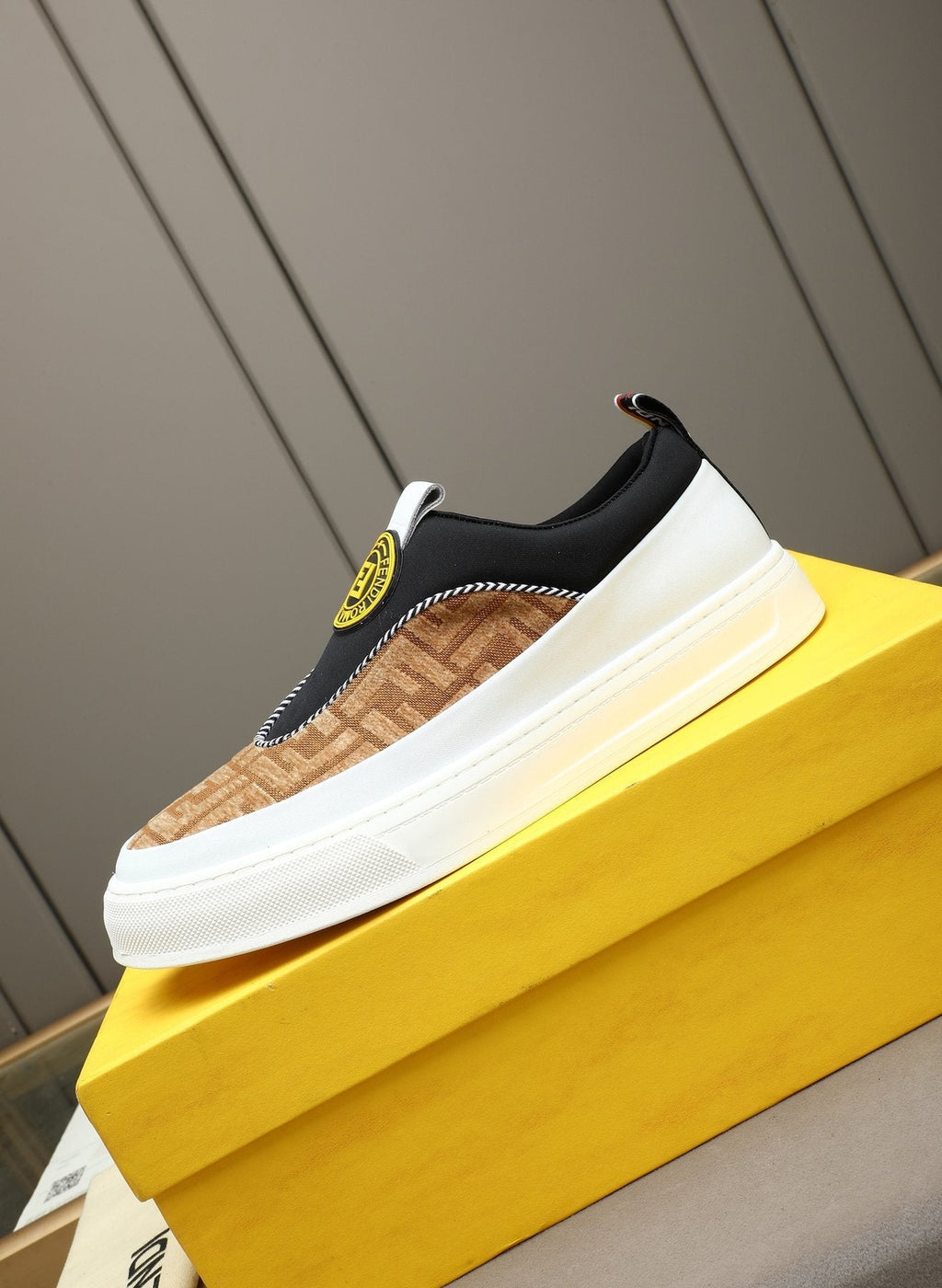 Fendi Brown Patterned Slip-On Sneakers — side