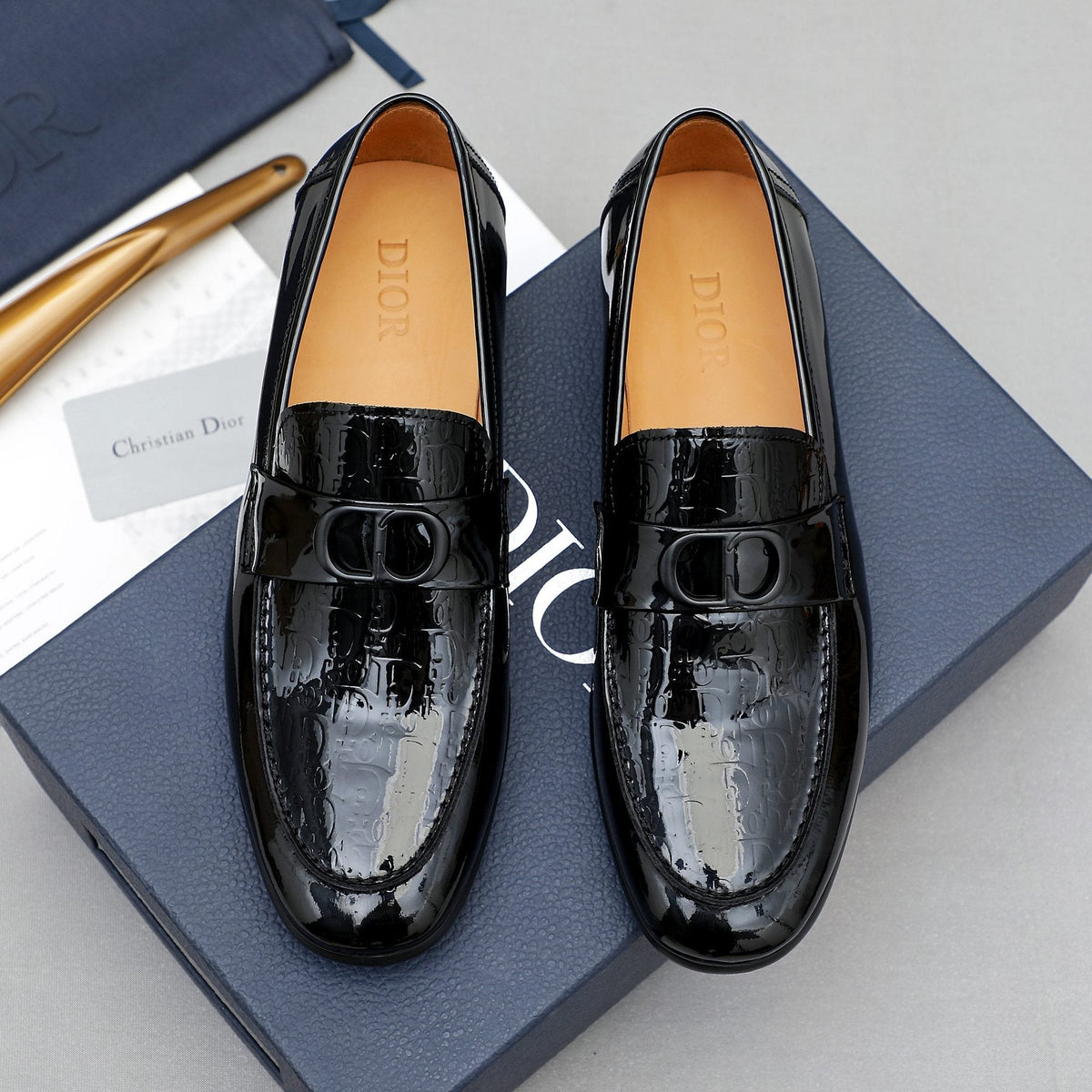 Dior Black Embossed Buckle Loafers — hero
