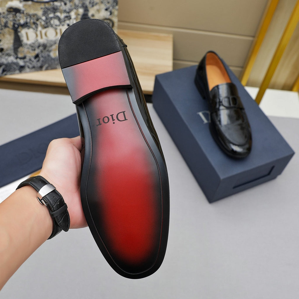 Dior Black Embossed Buckle Loafers — detail