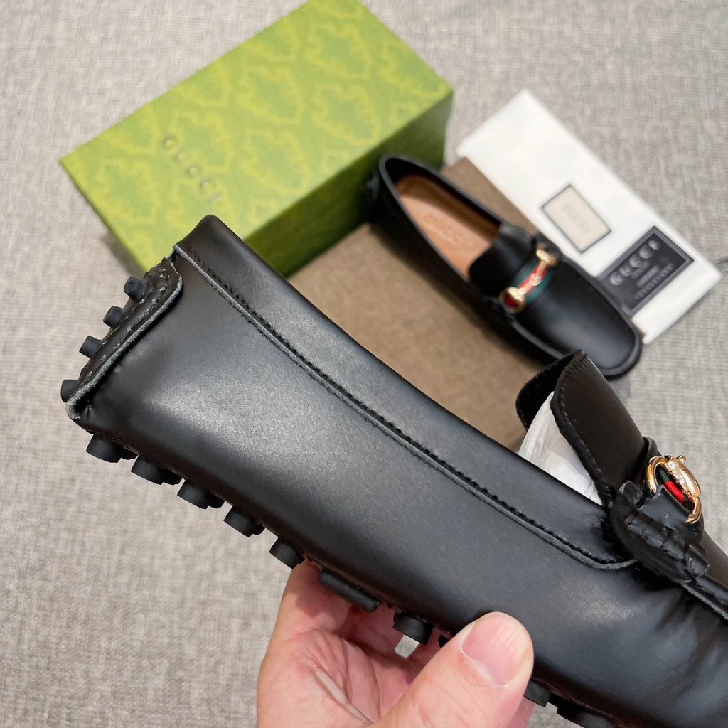 Gucci Black Web Stripe Loafers — detail