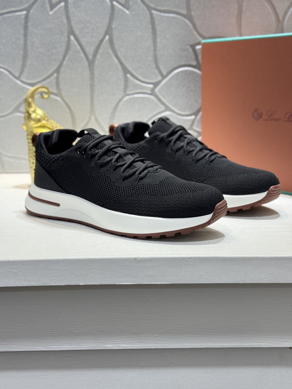 Loro Piana Black Knit Low-Top Sneakers — hero