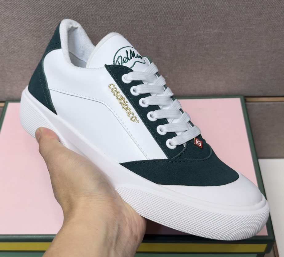 CASA BLANCA White and Dark Green Sneakers — front