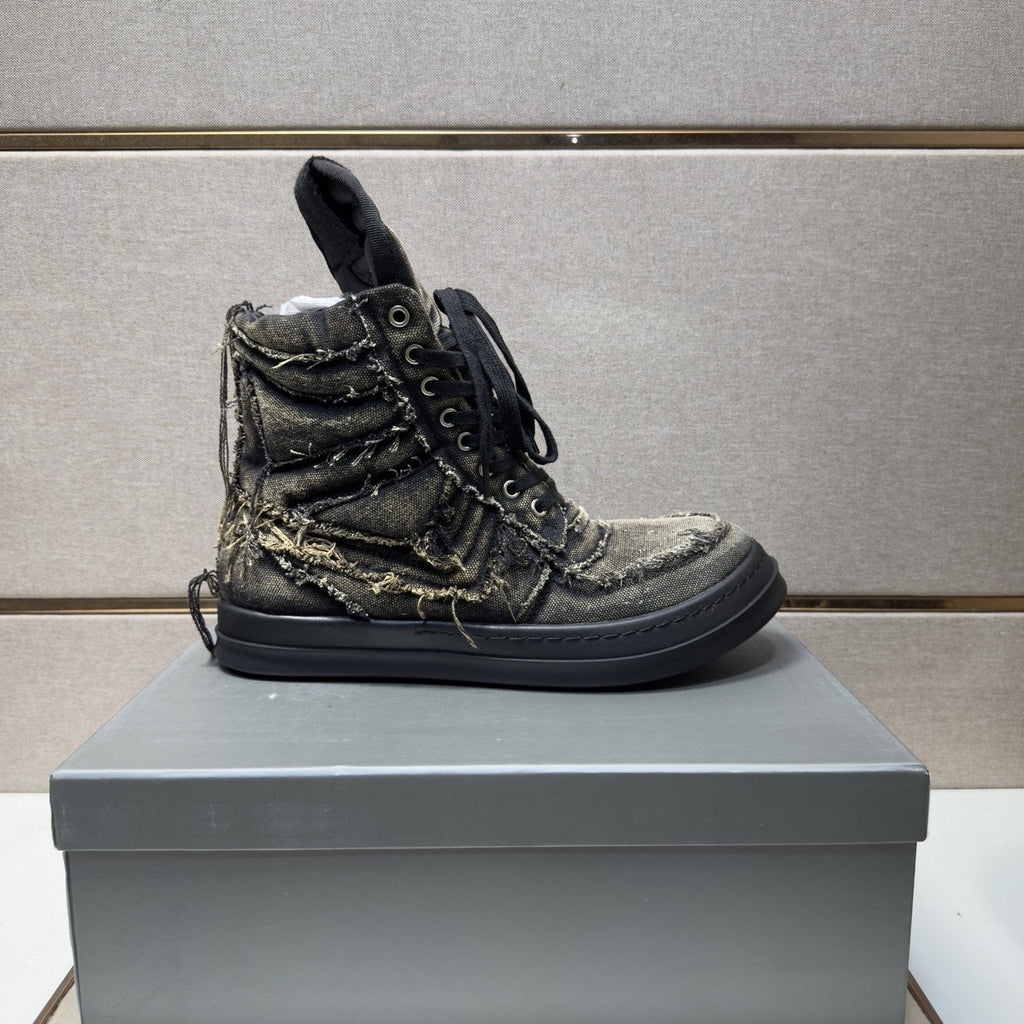 Charcoal Gray and Black High-Top Sneakers — side