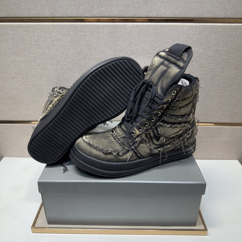 Charcoal Gray and Black High-Top Sneakers — front