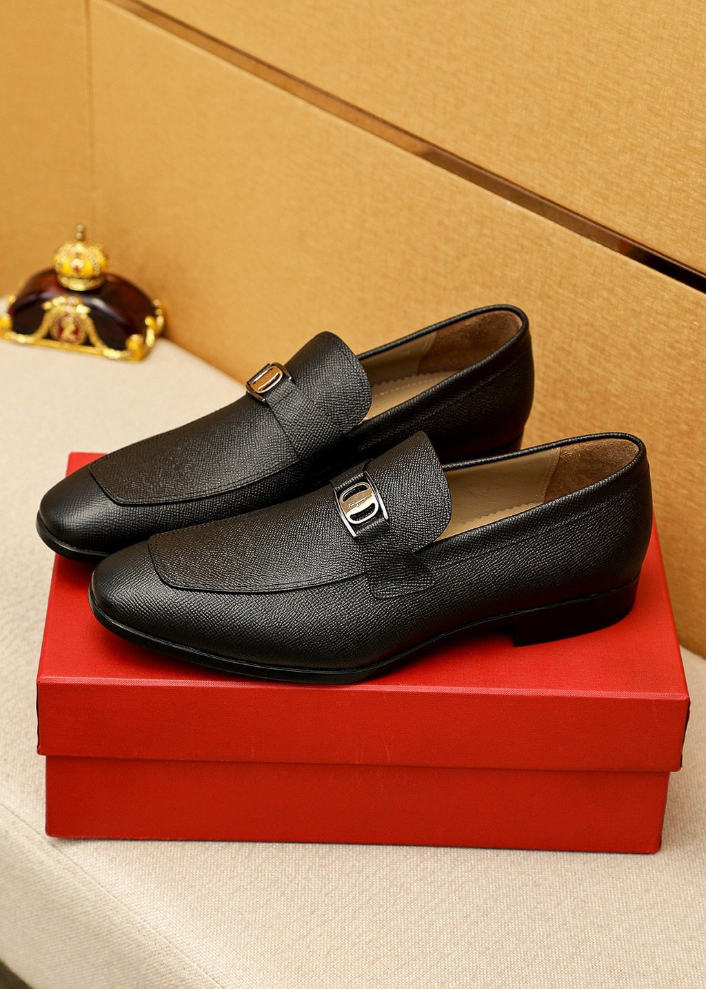 Ferragamo Black Buckle Loafers — side