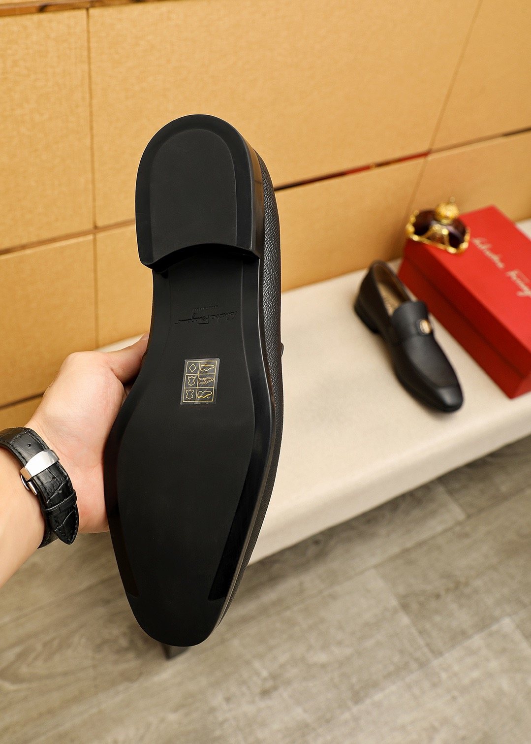Ferragamo Black Buckle Loafers — model