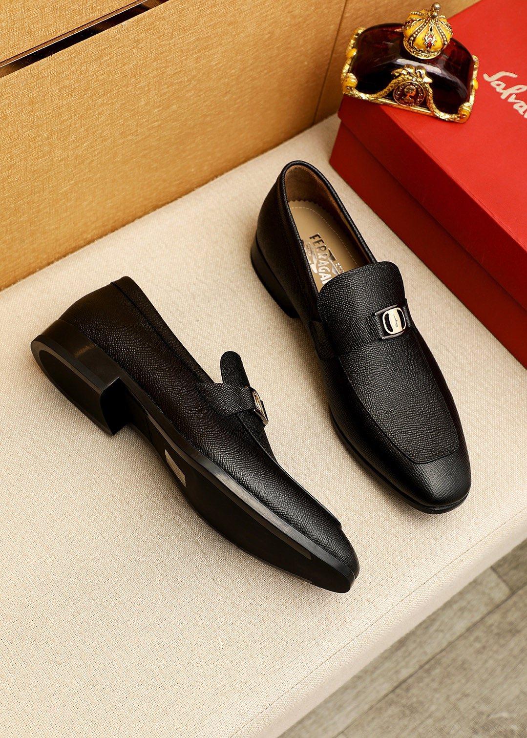Ferragamo Black Buckle Loafers — model