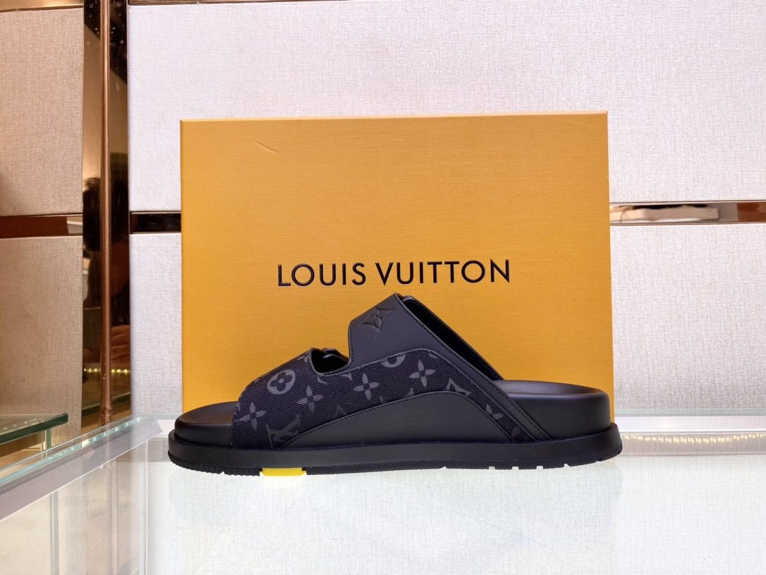 Louis Vuitton Monogram Buckle Slide Sandals — side