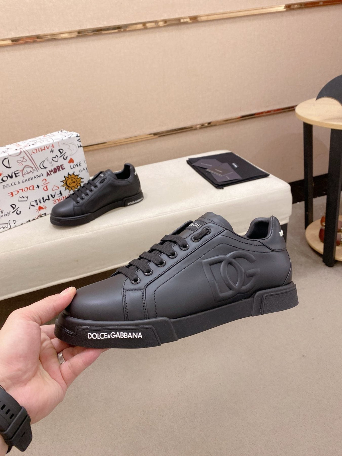 Dolce & Gabbana Black Logo Low-Top Sneakers — side