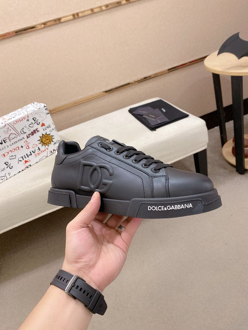 Dolce & Gabbana Black Logo Low-Top Sneakers — side