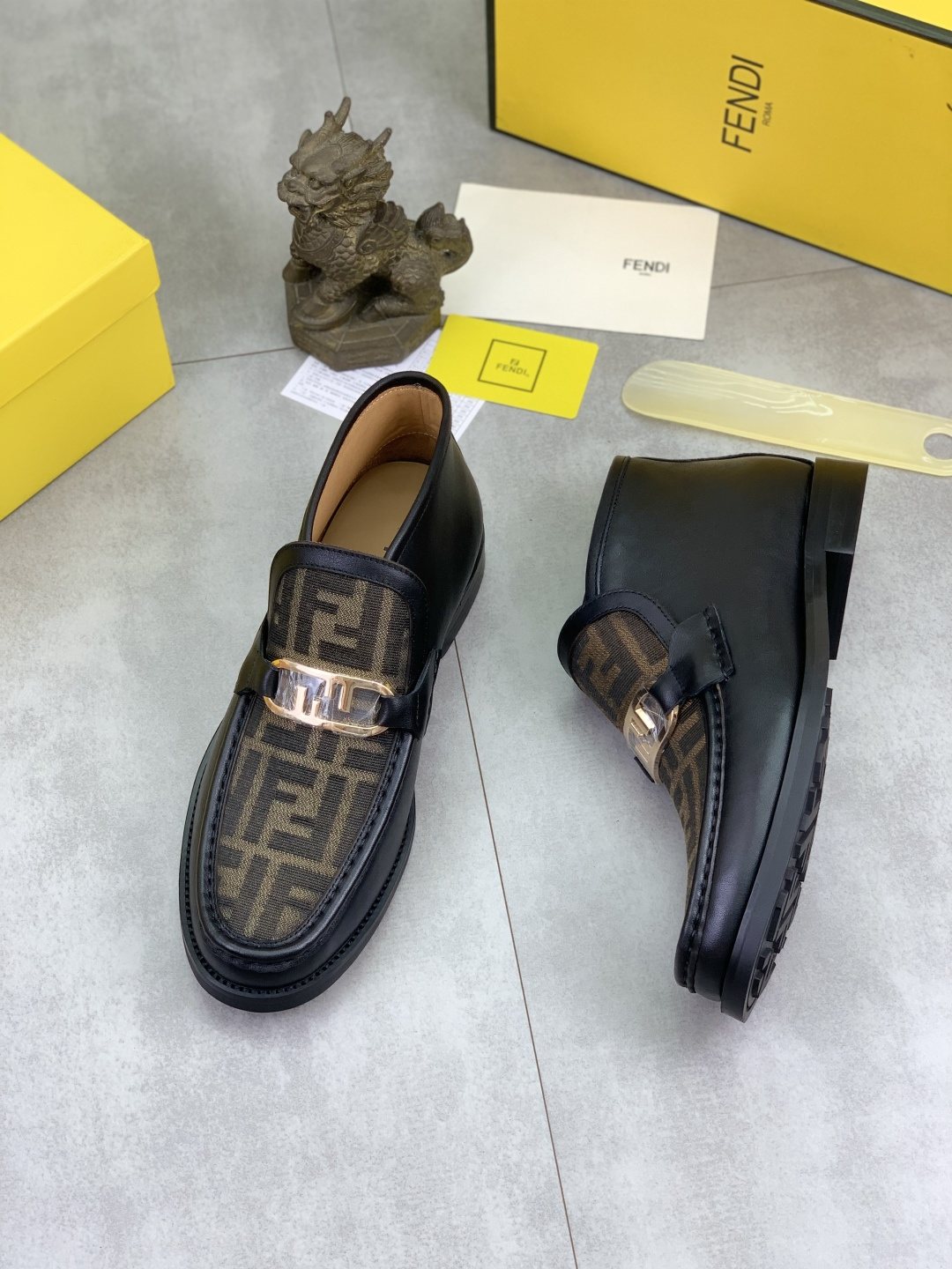 FENDI Black Monogram Vamp Ankle Boots — side
