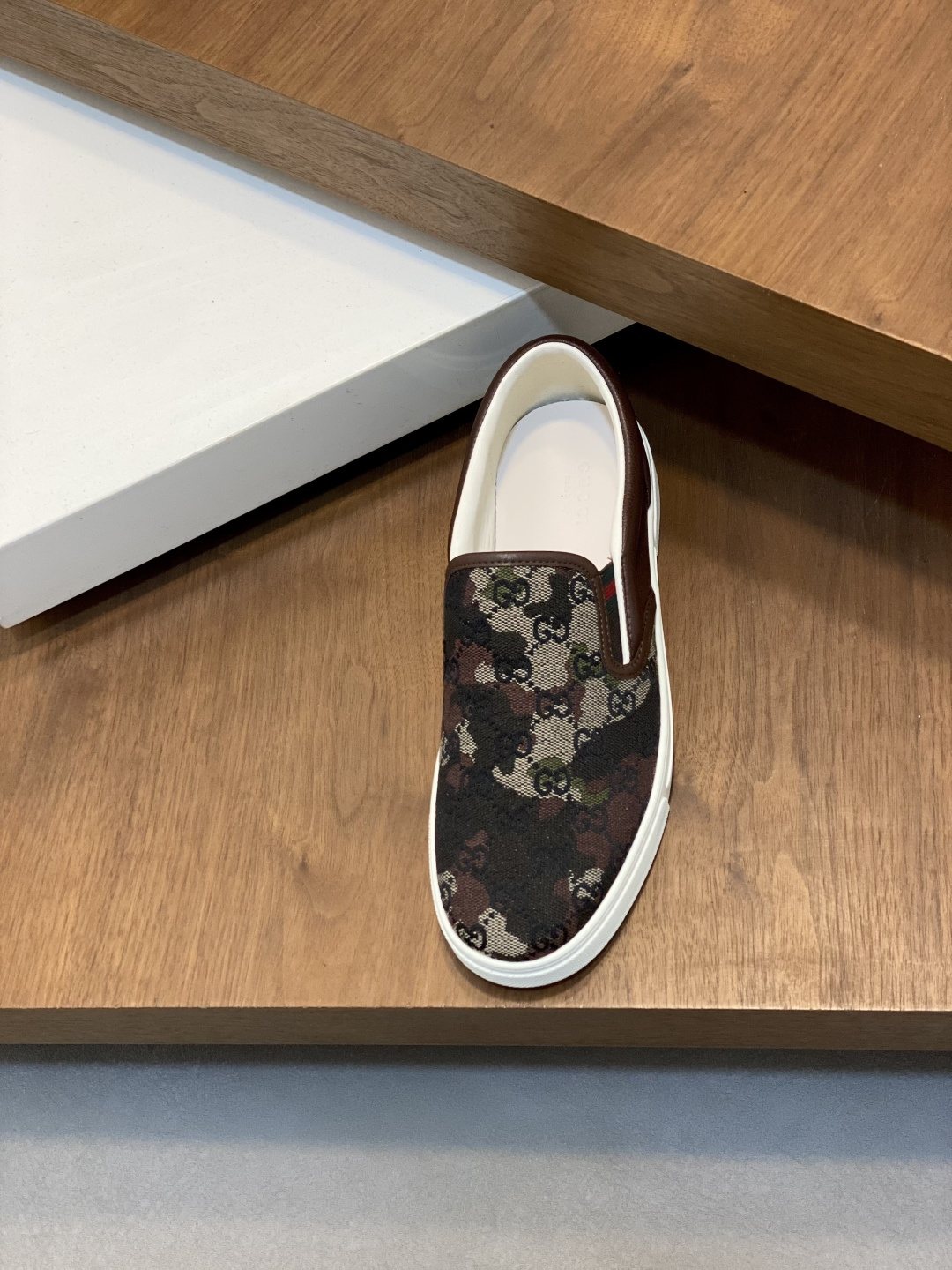Gucci Brown Floral Slip-On Sneakers — side