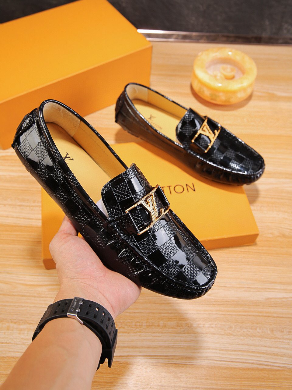 Louis Vuitton Black Buckle Driving Loafers — model