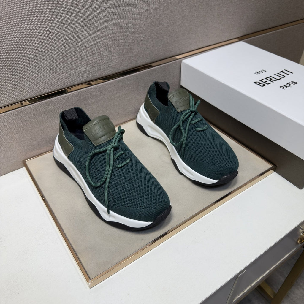 Berluti Dark Green Low-Top Sneakers — front