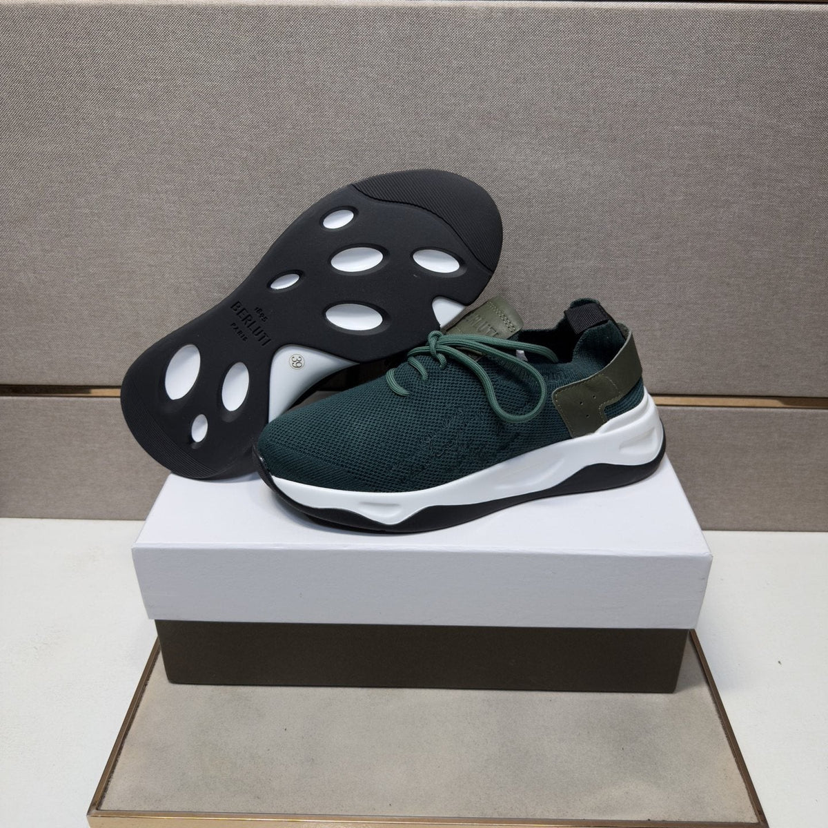 Berluti Dark Green Low-Top Sneakers — detail