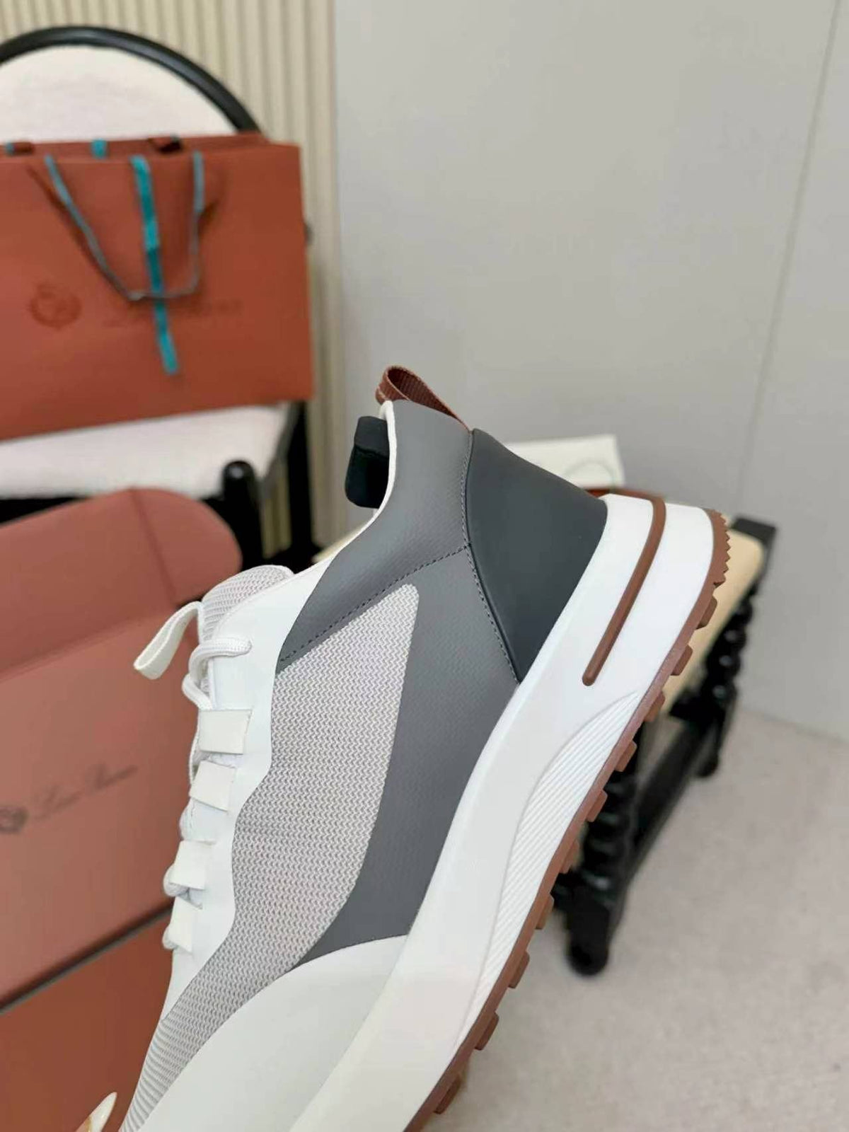 Loro Piana White & Gray Low-Top Sneakers — detail
