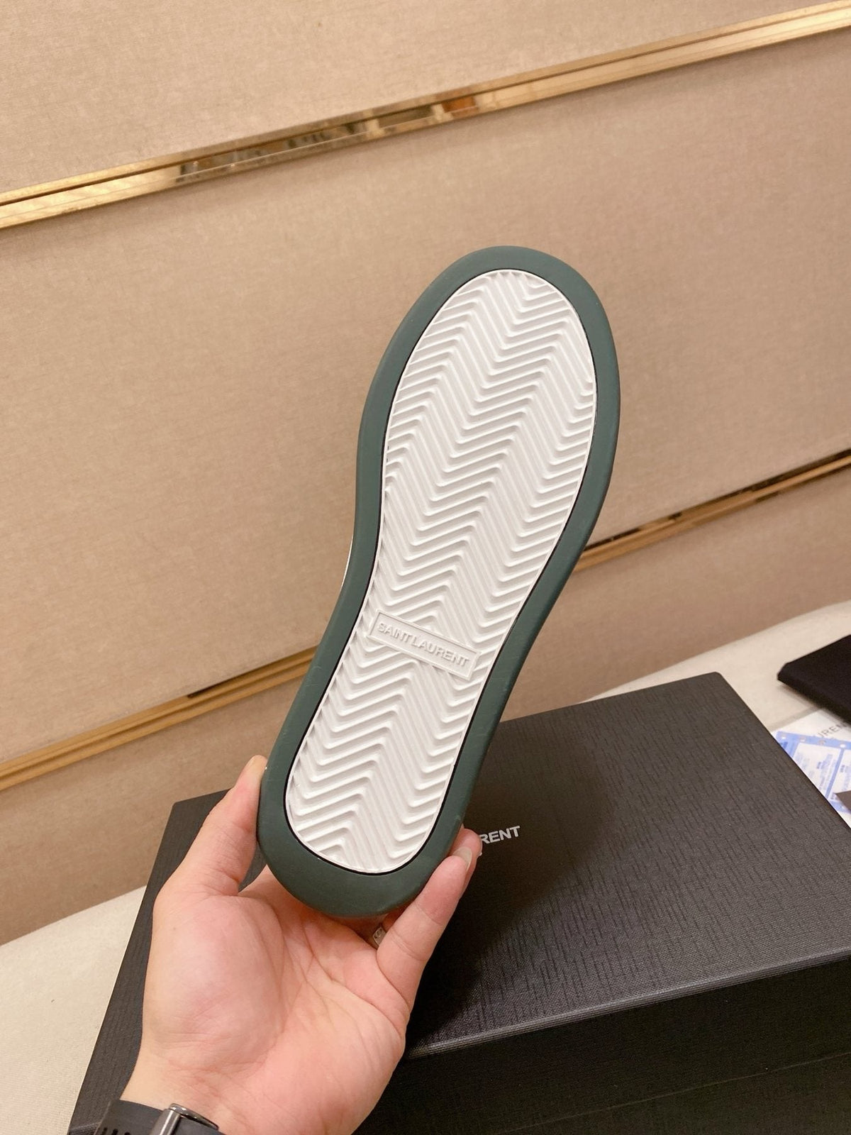 Saint Laurent White and Green Low-Top Sneakers — side
