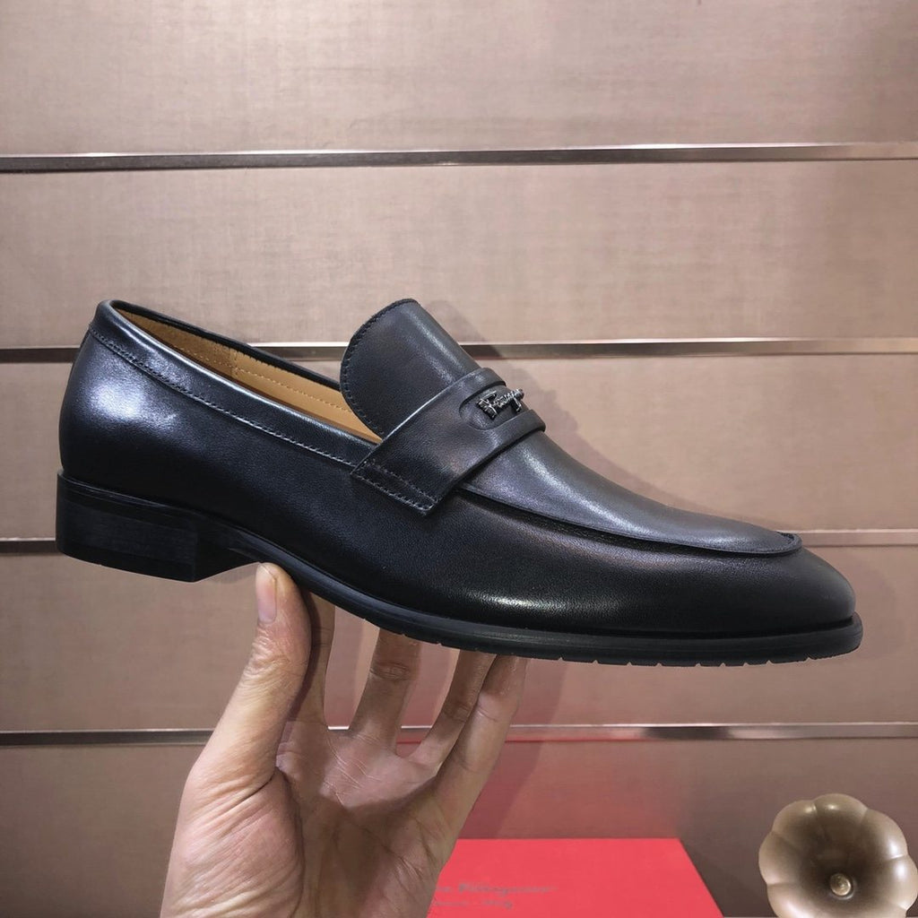 Ferragamo Black Leather Loafers — side